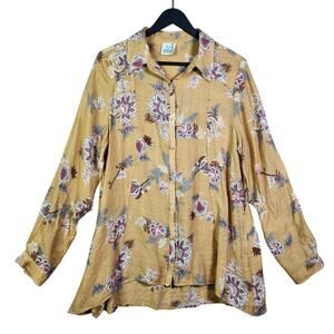 Jaded Gypsy Boho Floral Button Down Shirt M Tunic Lightweight Layering Pockets